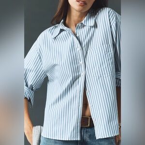 Anthropologie Maeve The Shrunken Bennet Buttondown Shirt in Light Blue Stripe